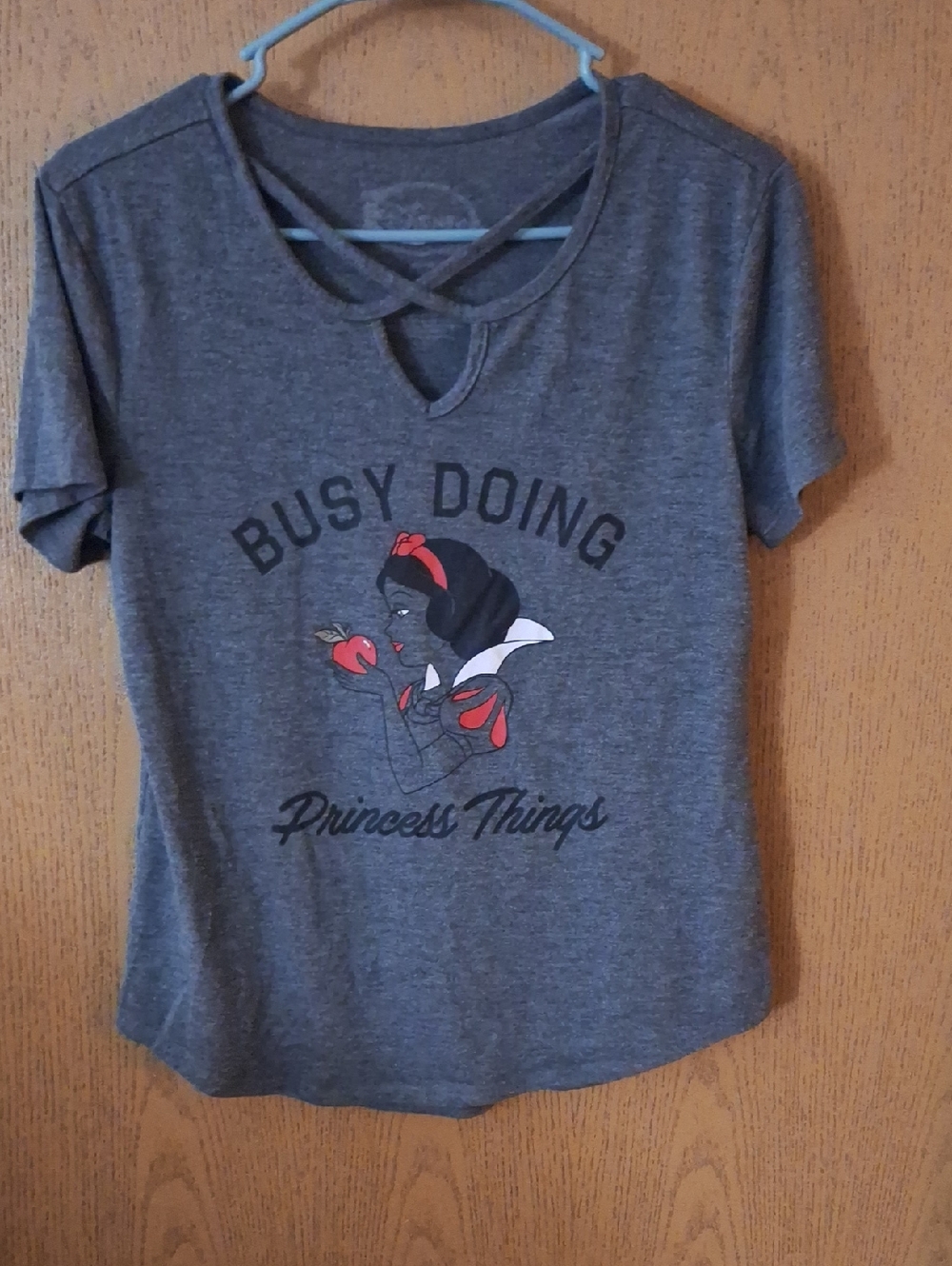 Disney Gray Short-Sleeve Tee with Crisscross V-Neck and Princess Graphic
